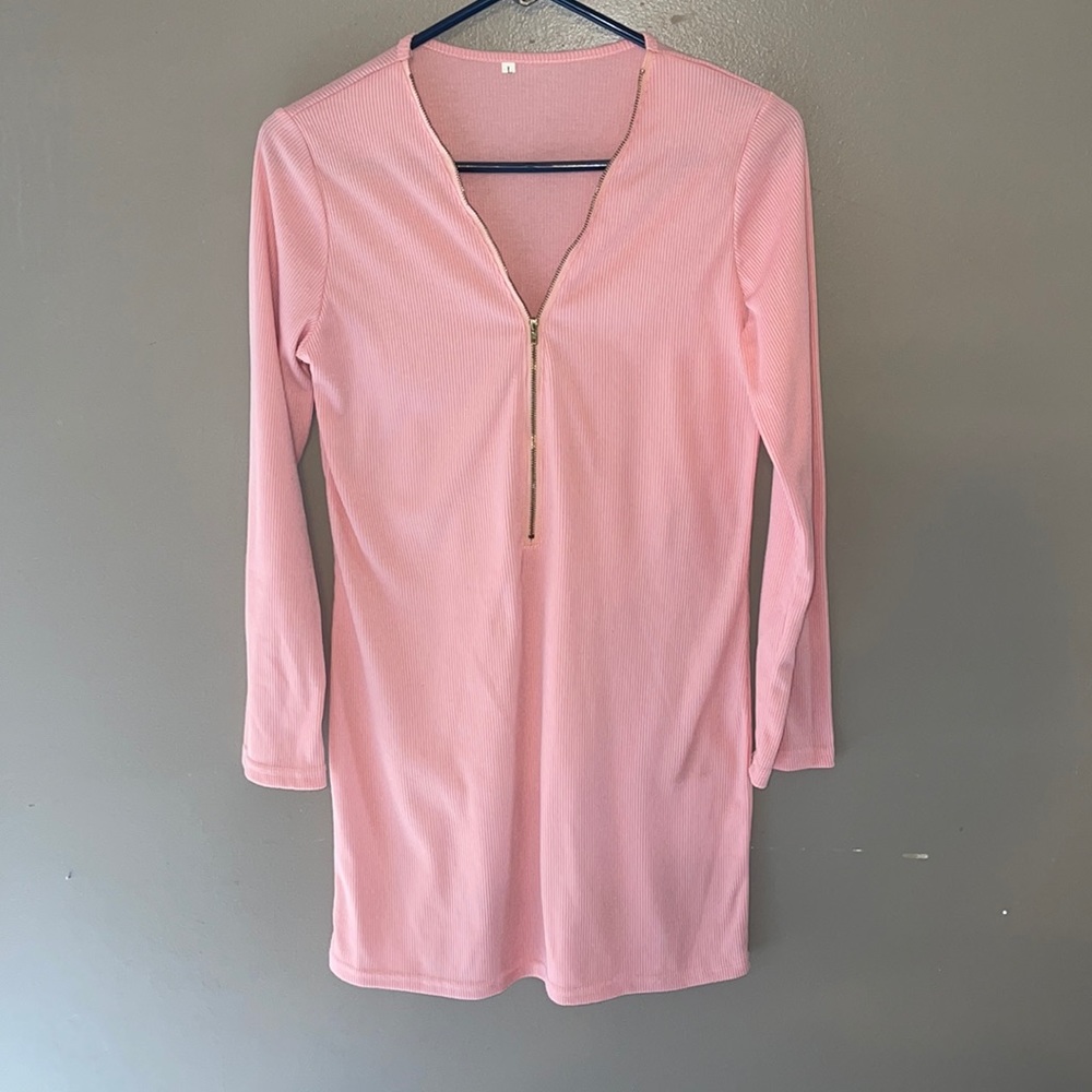 Long Sleeve Pink Ribbed Mini-Dress / Tunic size M